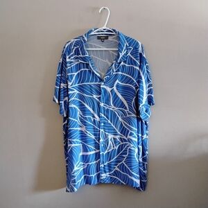 WindRiver Blue Tropical Print Short Sleeve Button-Up Shirt – Plus Size 3XL GUC